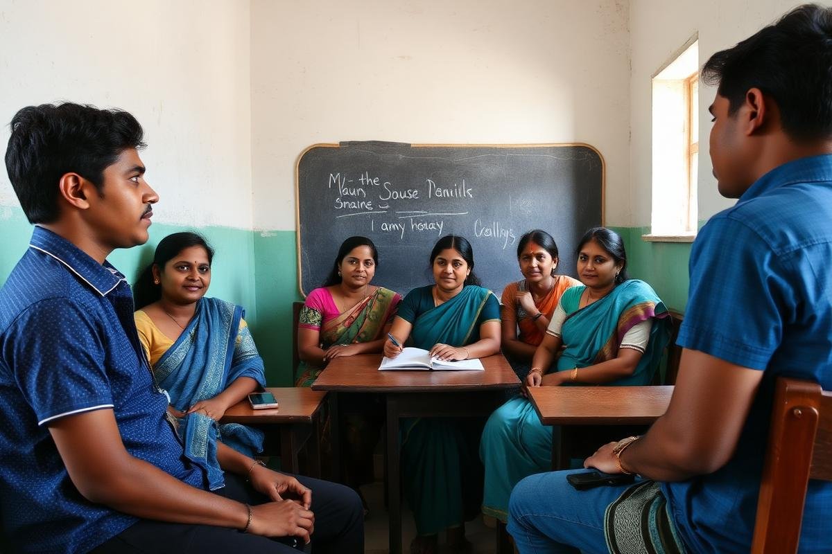 Young adults practising communication skills in a classroom workshop